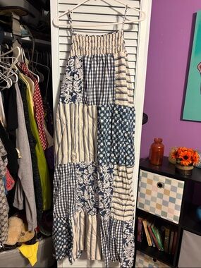 Universal Thread Navy and Cream Gingham Patchwork Maxi